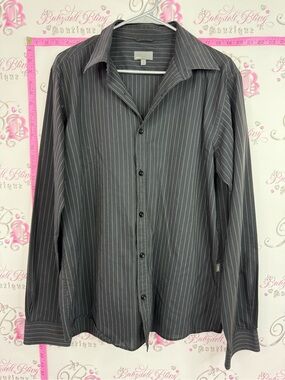 Mexx shirt button up Charcoal Gray Pinstripe Long-Sleeve Dress Shirt